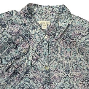 J Jill Love Linen Essential Shirt Womens Sz M Tall Long Sleeve Paisley Button Up